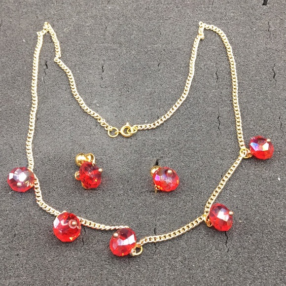 Vintage Jewelry Vintage Red Crystal Bead Necklace Earrings Poshmark